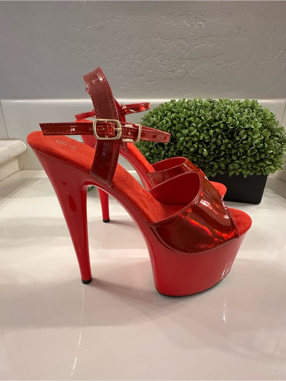 Red Platform Peep-Toe Sandals with Ankle Strap